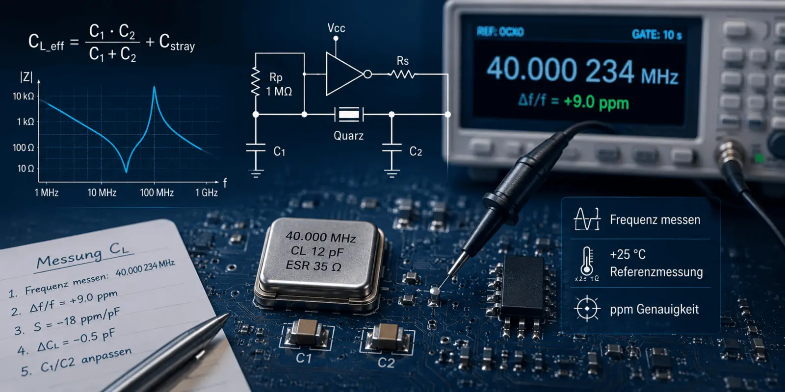 Dimensionner les capacités externes C1/C2 et déterminer Cstray