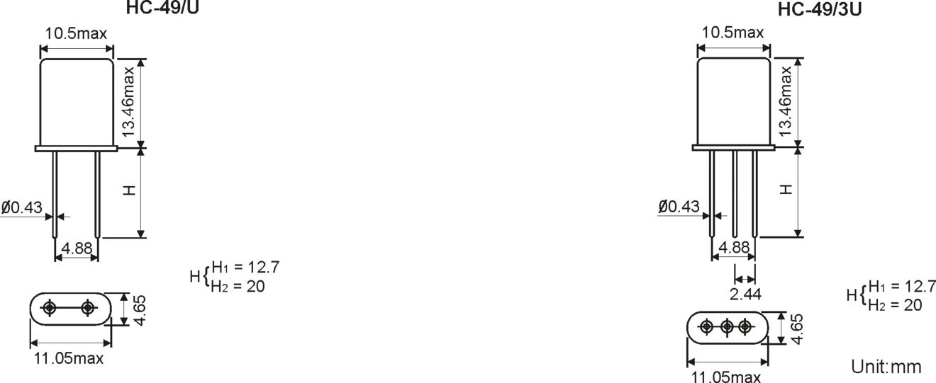 THT QUARTZ CRYSTAL HC-49/U 11.05 x 4.7mm THT QUARTZ CRYSTAL HC-49/U 11.05 x 4.7mm