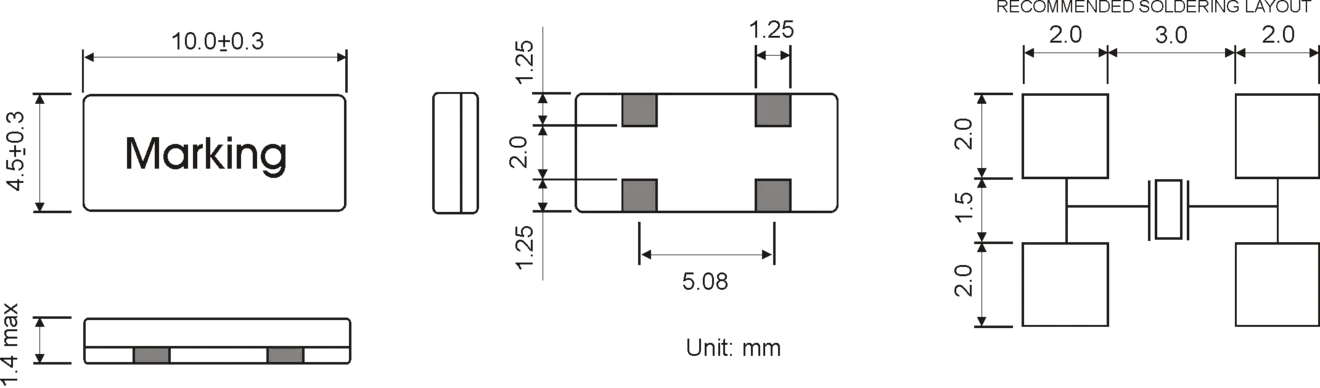 SMD QUARTZ CRYSTAL 10.0 x 4.5 mm 3.2768 - 10.0MHz 
